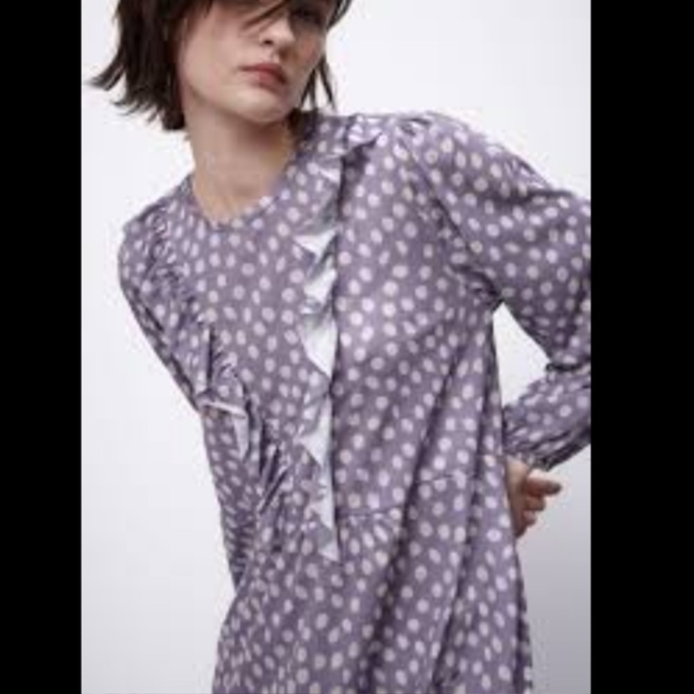 Zara Purple Lilac Dress Small Polka Dot Ruffle Front NWT Fairy Cottagecore Dolly